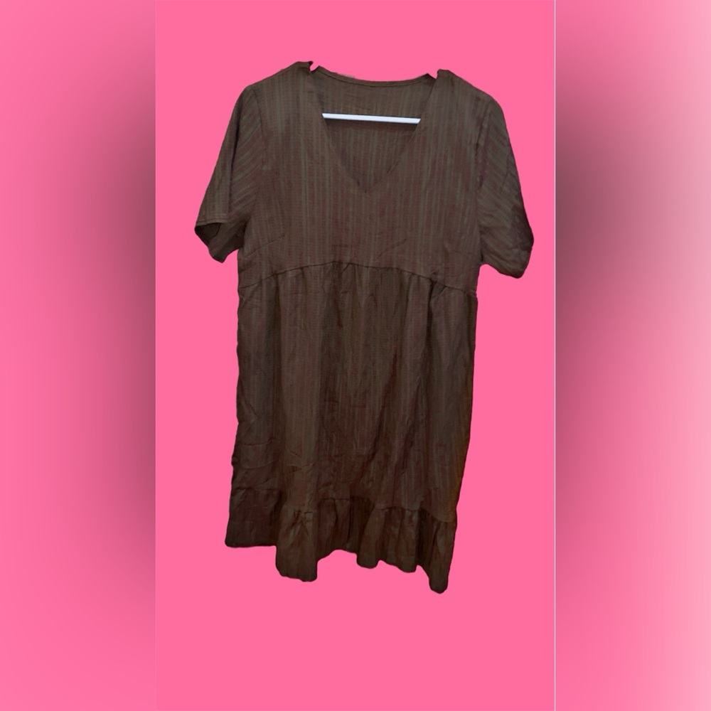 Brown Ruffled V-Neck Mini Sundress